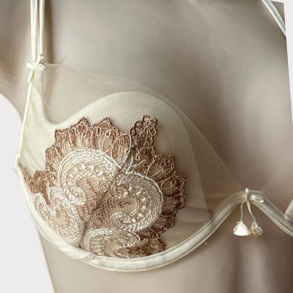 Ritratti Milano Demi Shell Cup Embroidered Padded Bra, Size 34B, Ivory - Picture 3 of 12